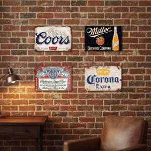 Set de 4 Placas Decorativas de Cerveza Vintage para Bar 30x20 cm.