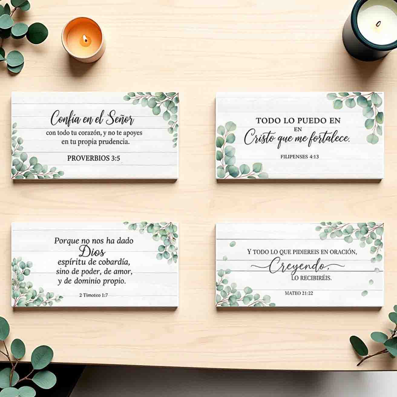 Set de 4 Cuadros Cristianos con Frases Bíblicas en MDF 30x15 cm - Imagen 7