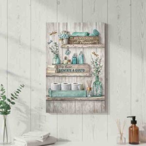 Cuadro Decorativo para Baño Rústico Turquesa 30x45 cm en MDF.