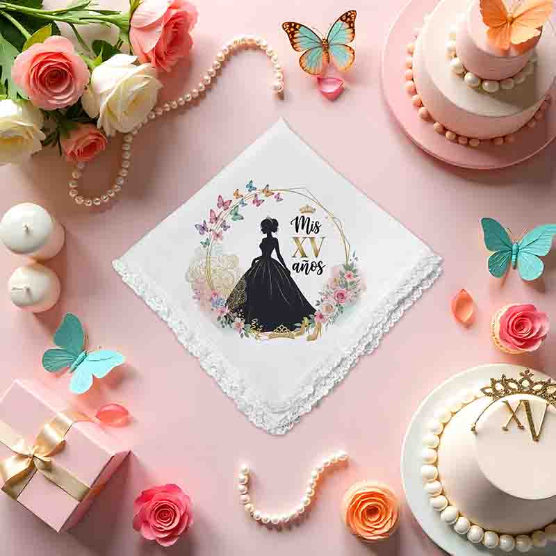 Servilleta de Tela para Quinceañera XV Años con Encaje 45x45 cm. - Imagen 6