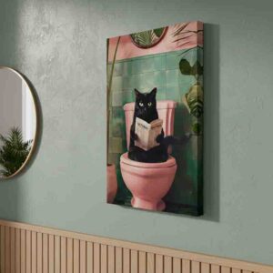 Cuadro Decorativo para Baño Moderno con Gato Negro.