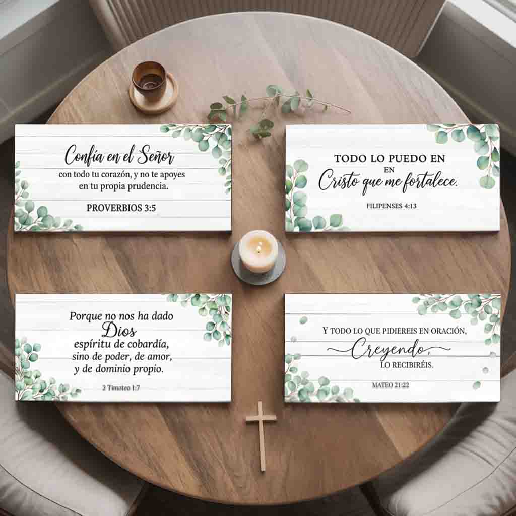 Set de 4 Cuadros Cristianos con Frases Bíblicas en MDF 30x15 cm - Imagen 8