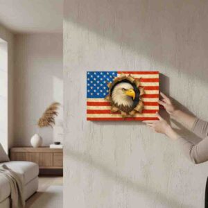 Placa Decorativa Águila Americana con Bandera USA Vintage 30x20 cm.