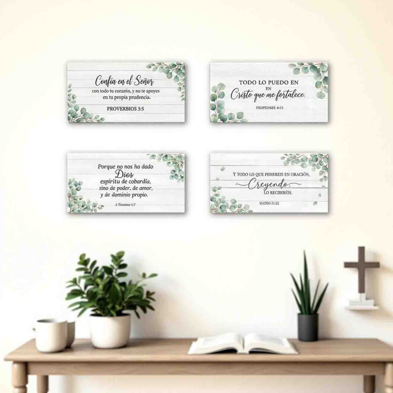 Set de 4 Cuadros Cristianos con Frases Bíblicas en MDF 30x15 cm - Imagen 9