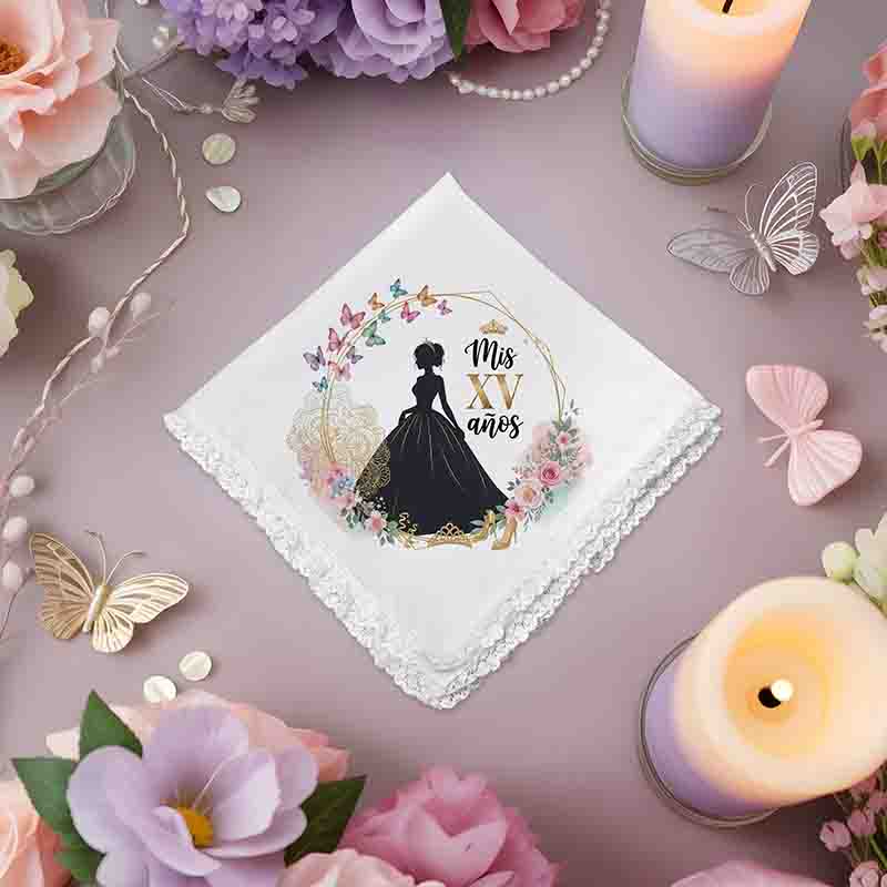 Servilleta de Tela para Quinceañera XV Años con Encaje 45x45 cm. - Imagen 7
