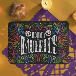Mantel Individual Día de Muertos Modelo Noche de Muertos con Calaveras Mexicanas y Diseño Floral.