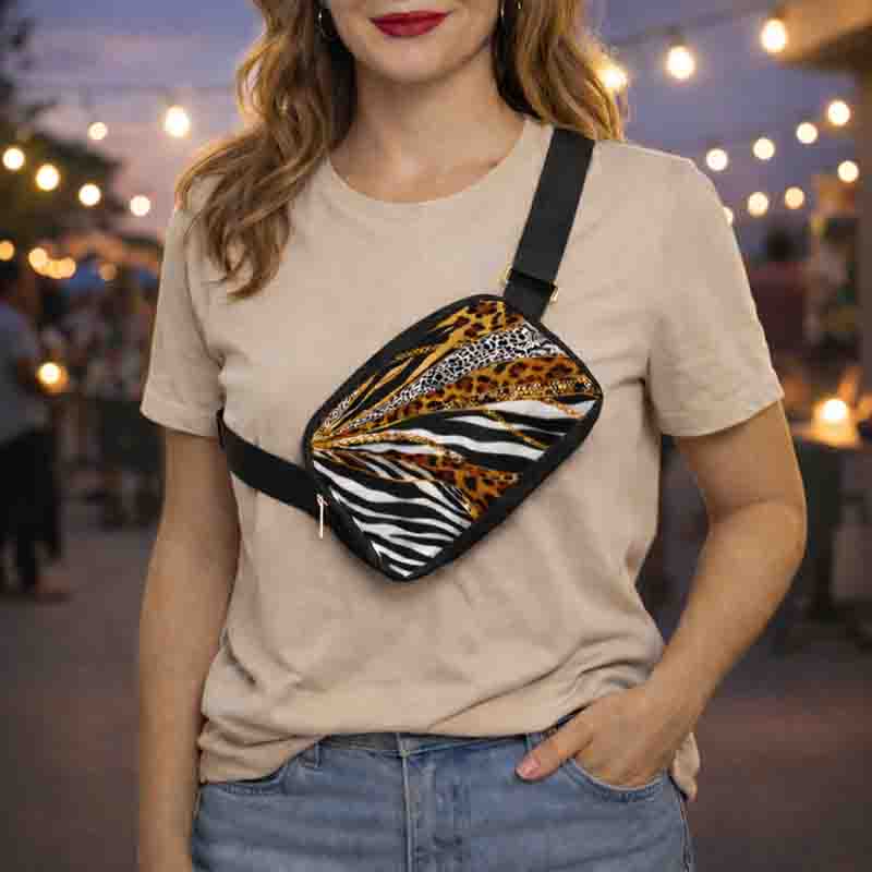 Cangurera Modelo Animal Print Cebra y Leopardo Crossbody Ajustable. - Imagen 8