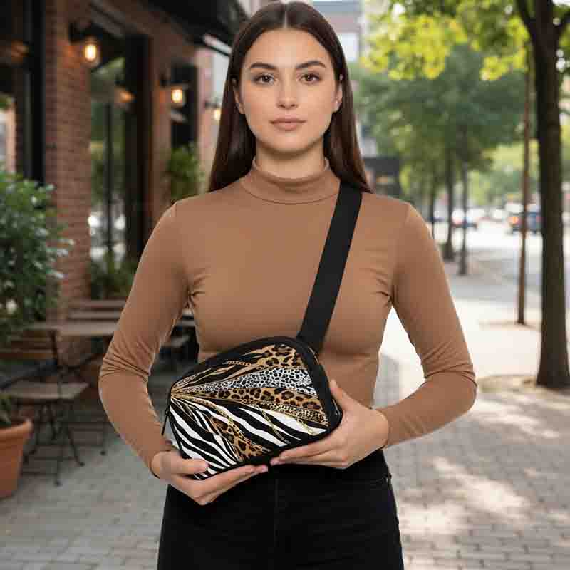 Cangurera Modelo Animal Print Cebra y Leopardo Crossbody Ajustable. - Imagen 12