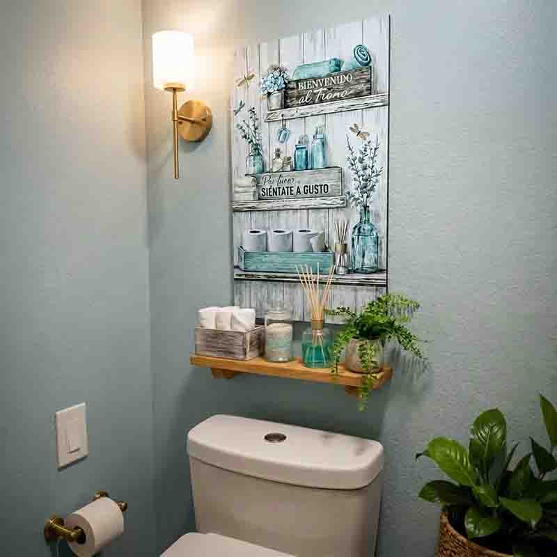 Cuadro Decorativo para Baño Rústico Turquesa 30x45 cm en MDF. - Imagen 8