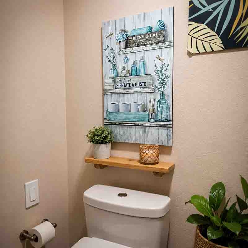 Cuadro Decorativo para Baño Rústico Turquesa 30x45 cm en MDF. - Imagen 9