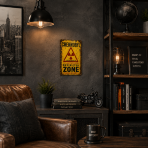 Placa Decorativa Chernobyl Zona Restringida en MDF para Recámara, Bar, Oficina, Estudio, Gamer y Decoración de Pared 30x20 cm.