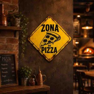 Placa Decorativa Zona de Pizza en MDF para Cocina Pizzería Restaurante Bar 30x30 cm.