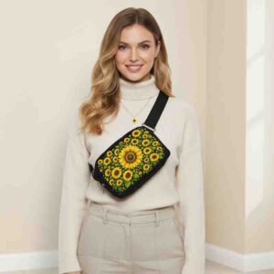 Cangurera Modelo Girasoles Ajustable para Mujer con 2 Compartimentos.