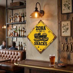 Placa Decorativa Zona de Snacks en MDF para Cocina Bar Cafetería Cine en Casa 30x30 cm.