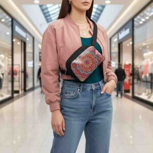 Cangurera Modelo Mandala Multicolor Ajustable para Mujer.