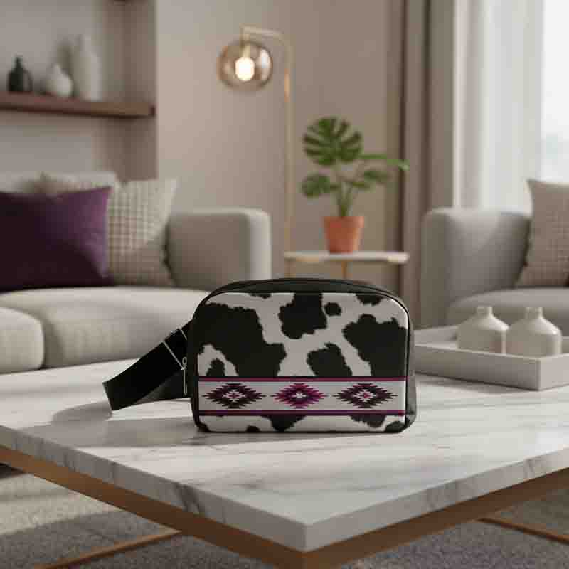Cangurera Modelo Vaca con Detalles Étnicos Crossbody Ajustable para Mujer. - Imagen 7