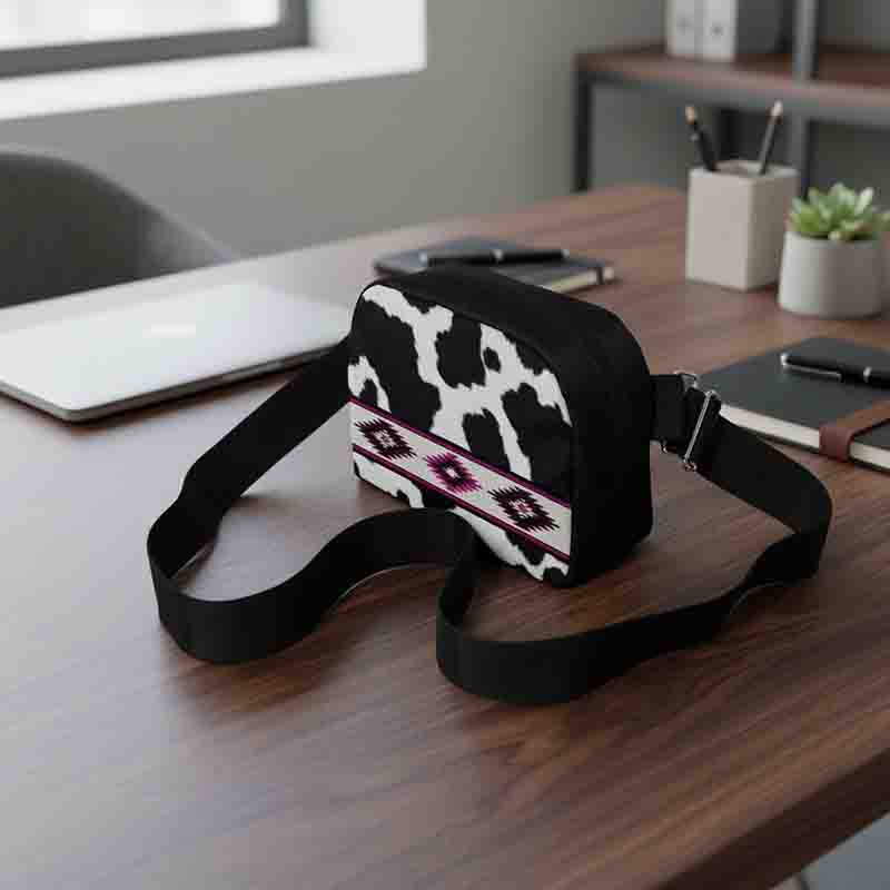 Cangurera Modelo Vaca con Detalles Étnicos Crossbody Ajustable para Mujer. - Imagen 8