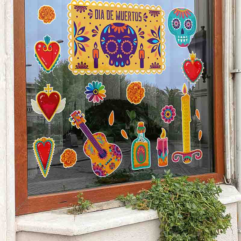 Vinil Decorativo Día de Muertos para Ventana con Calaveras Mexicanas. - Imagen 4