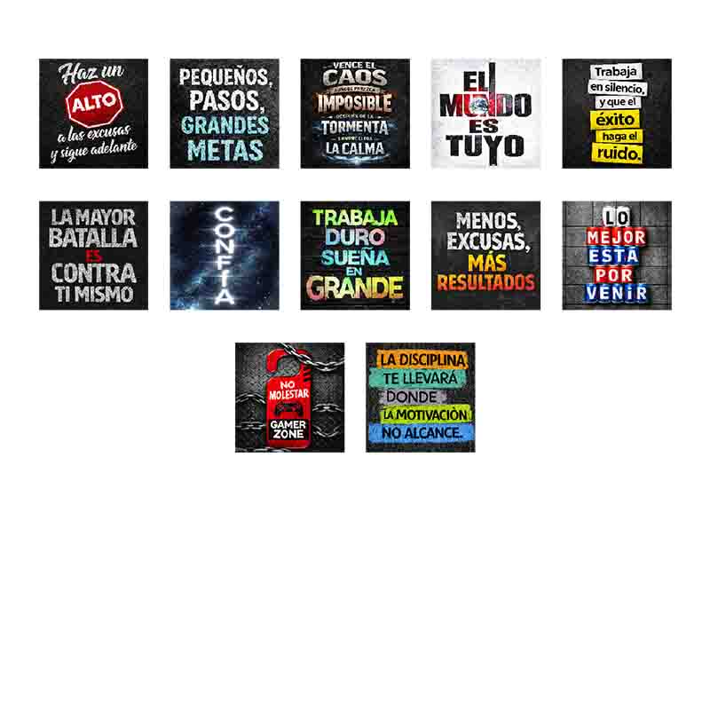 Set de 12 Cuadros Motivacionales de MDF 20x20 cm para Oficina, Gimnasio y Hogar. - Imagen 9
