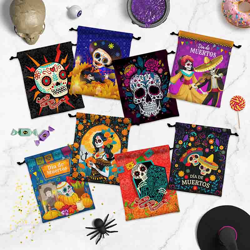 10 Dulceros de Calaveras para Día de Muertos 24x20 cm, Bolsitas de Tela Lavables para Dulces, Recuerdos y Fiesta Mexicana. - Imagen 13