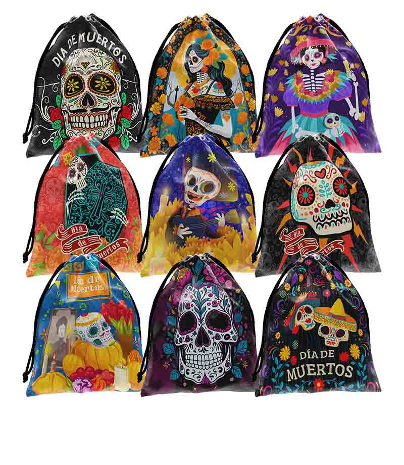 10 Dulceros de Calaveras para Día de Muertos 24x20 cm, Bolsitas de Tela Lavables para Dulces, Recuerdos y Fiesta Mexicana. - Imagen 14