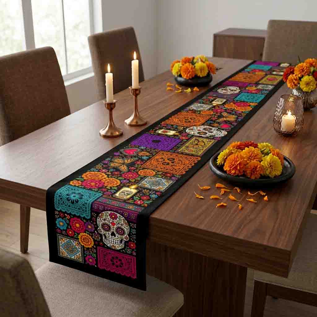 Camino de Mesa Decorativo Día de Muertos con Diseño Tradicional - Imagen 3