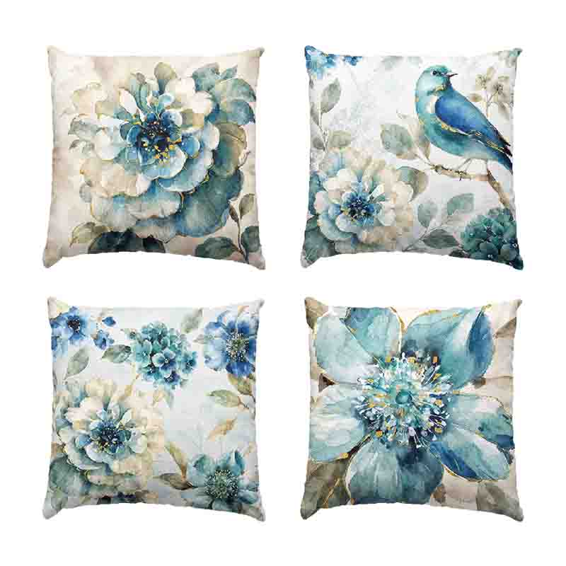 4 Fundas Decorativas Mod. Blue Bird