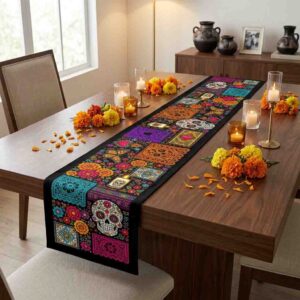 Camino de Mesa Decorativo Día de Muertos con Diseño Tradicional