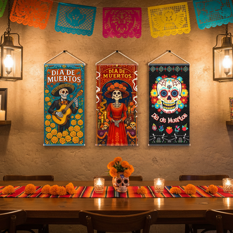 Set de 3 Pendones Día de Muertos con Catrina y Calaveras - Imagen 4