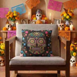 Cojín Decorativo Mod. Calavera Arte Huichol