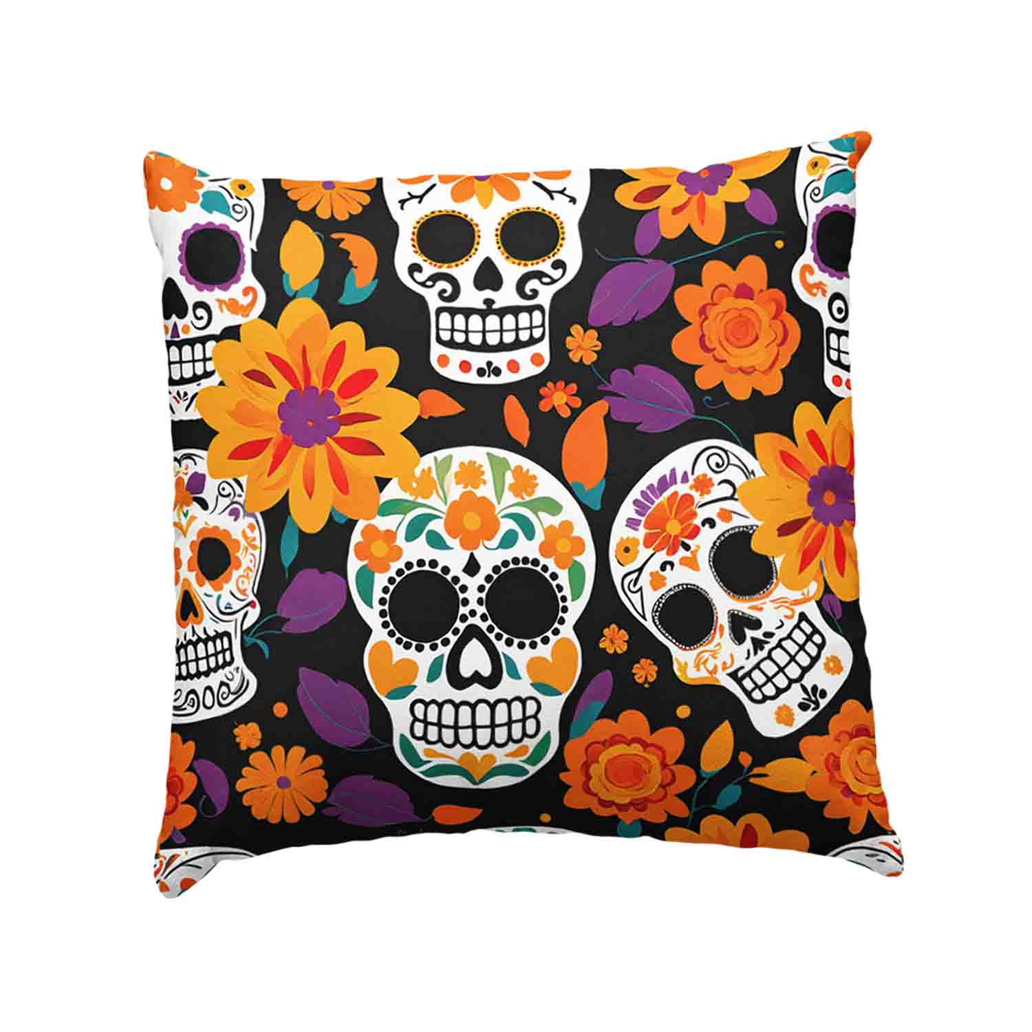 Cojín Decorativo con Calaveritas Mexicanas y Diseño Floral - Imagen 2