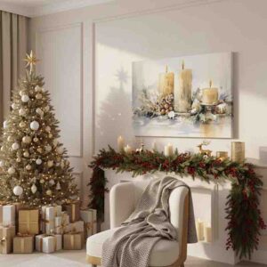 Cuadro Navideño Elegante en Canvas Mod. Calidez en Nochebuena