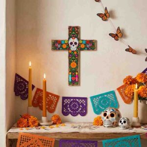 Cruz Decorativa Día de Muertos Mod. Colibrí entre Flores