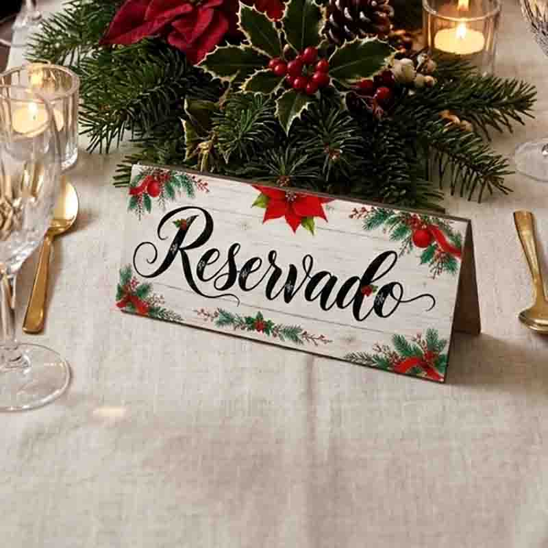 Letrero de Reservado para Mesa con Diseño Navideño Mod. Elegante Blanca navidad