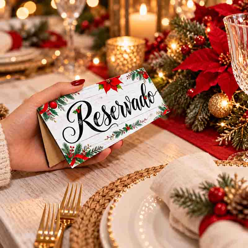 Letrero de Reservado para Mesa con Diseño Navideño Mod. Elegante Blanca navidad - Imagen 3
