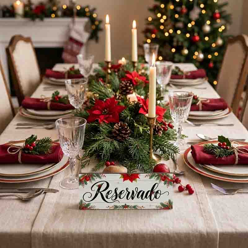 Letrero de Reservado para Mesa con Diseño Navideño Mod. Elegante Blanca navidad - Imagen 4