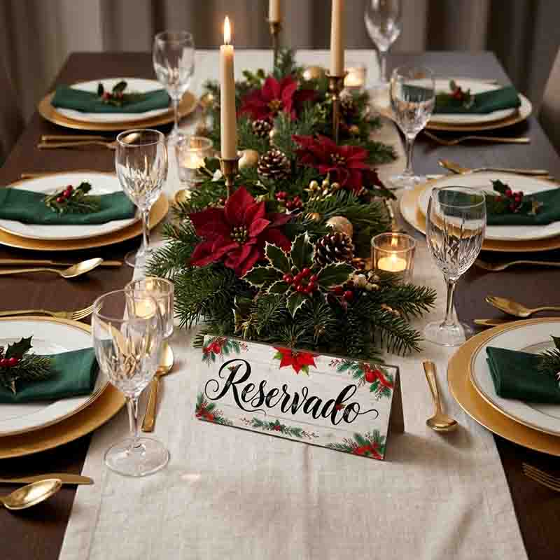 Letrero de Reservado para Mesa con Diseño Navideño Mod. Elegante Blanca navidad - Imagen 5
