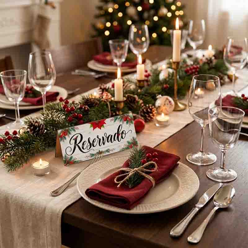 Letrero de Reservado para Mesa con Diseño Navideño Mod. Elegante Blanca navidad - Imagen 6