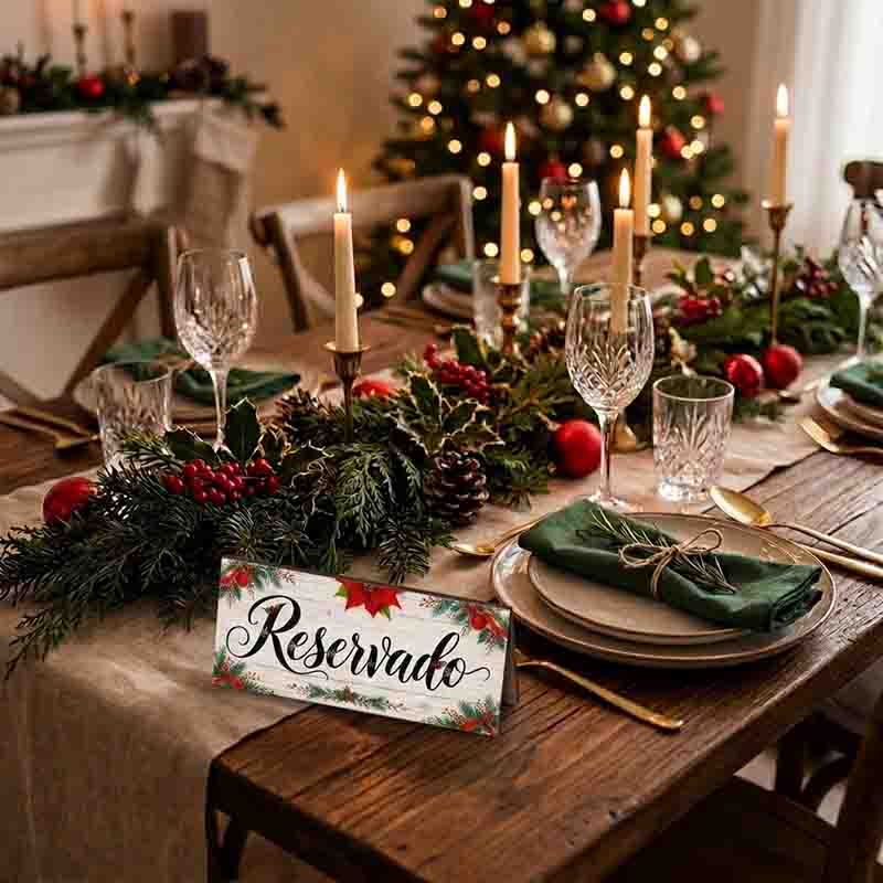 Letrero de Reservado para Mesa con Diseño Navideño Mod. Elegante Blanca navidad - Imagen 8