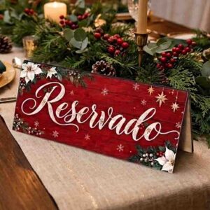Letrero para Mesa Reservado Navideño Mod. Elegante Noche Buena
