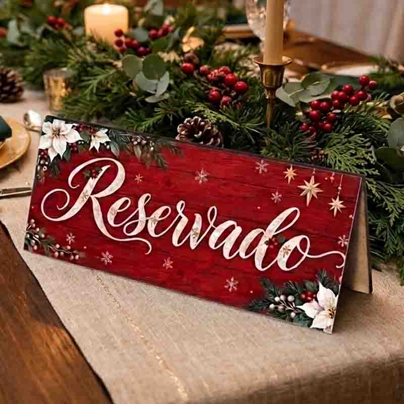 Letrero para Mesa Reservado Navideño Mod. Elegante Noche Buena