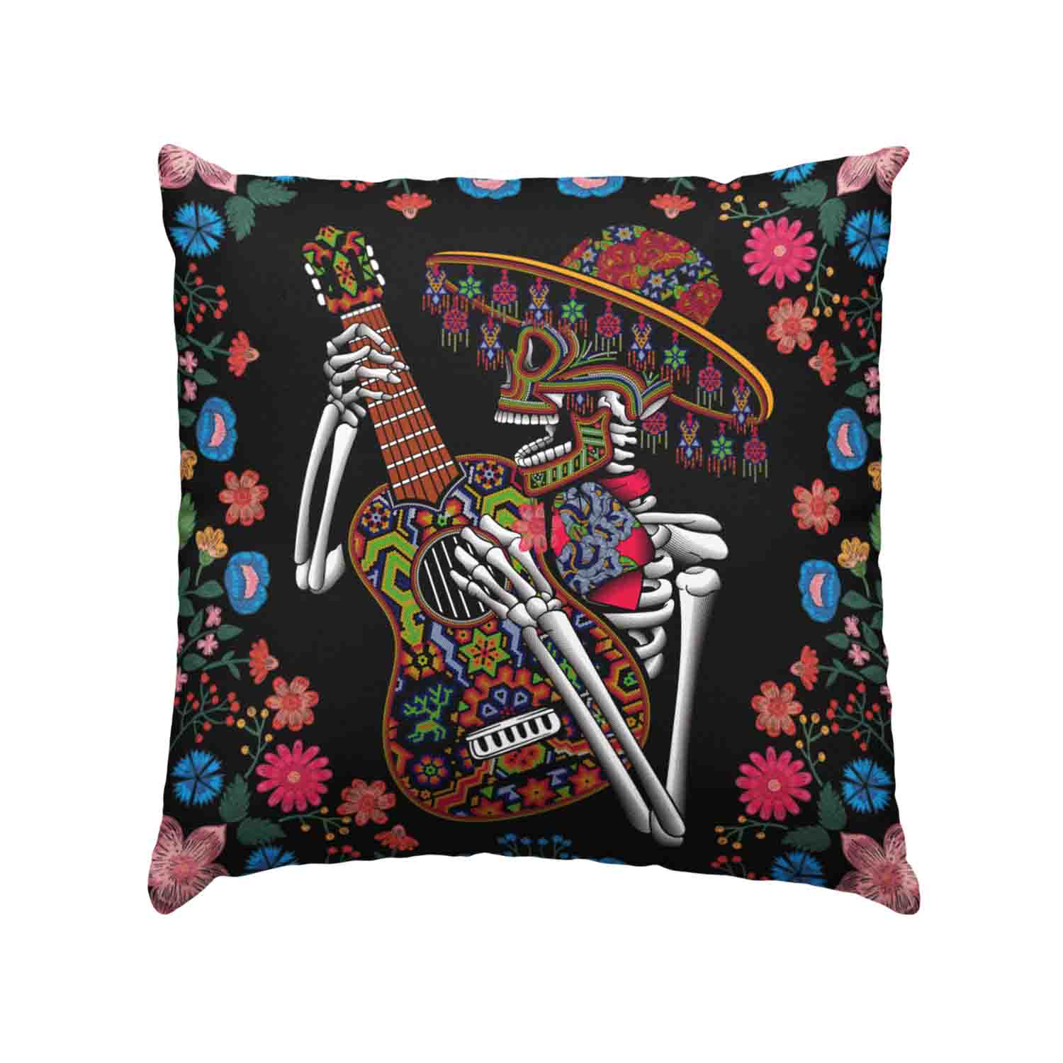 Set de 4 Cojines con Diseños Mexicanos Mod. Calavera Huichol Tradicional - Imagen 8