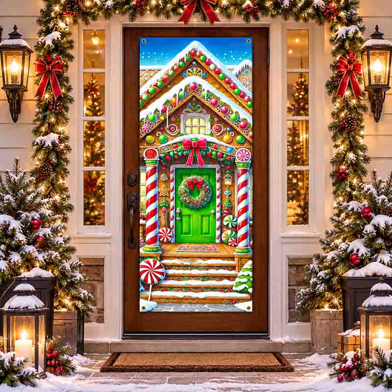 Decoración para Puerta de Navidad Mod. Casa de Jengibre
