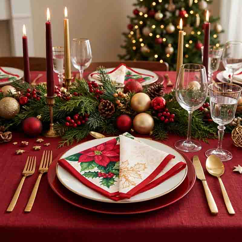 Servilletas Navideñas Mod. Navidad Floral para Decoración de Mesa - Imagen 3