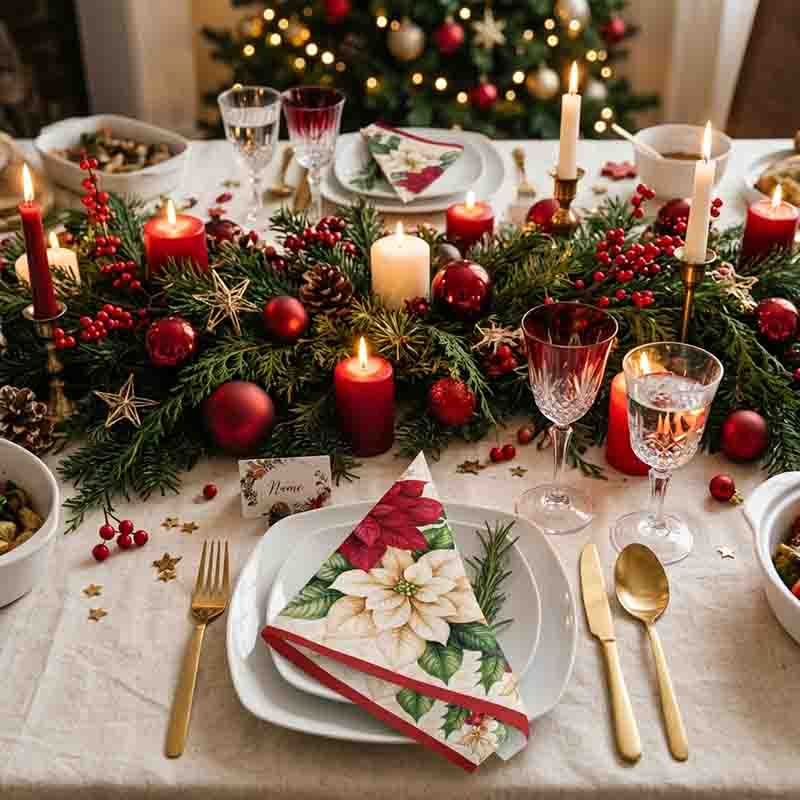 Servilletas Navideñas Mod. Navidad Floral para Decoración de Mesa - Imagen 6