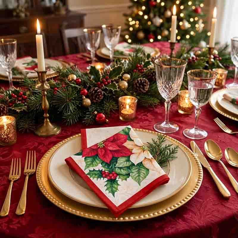Servilletas Navideñas Mod. Navidad Floral para Decoración de Mesa - Imagen 5