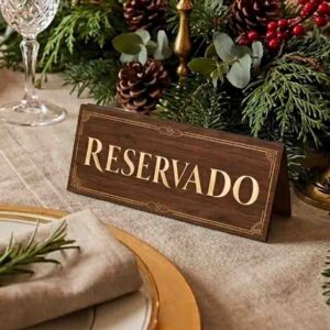 Letrero Navideño de Reservado para Mesa Mod. Navideño Roble Elegante