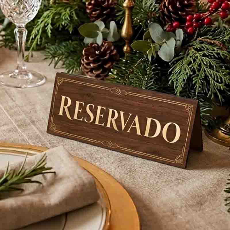 Letrero Navideño de Reservado para Mesa Mod. Navideño Roble Elegante