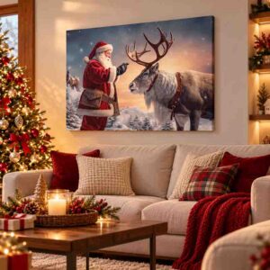 Cuadro Navideño Canvas Mod. Santa Claus y Reno