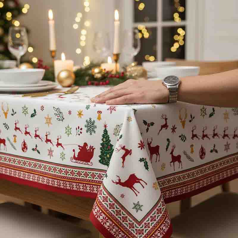 Mantel Navideño con Renos y Santa Mod. Blanca Navidad - Imagen 2